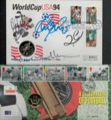 2 x FDC of Football. Jack Charlton and 2 other Signed World Cup USA 94 Coin Cover. 3 USA Stamps with