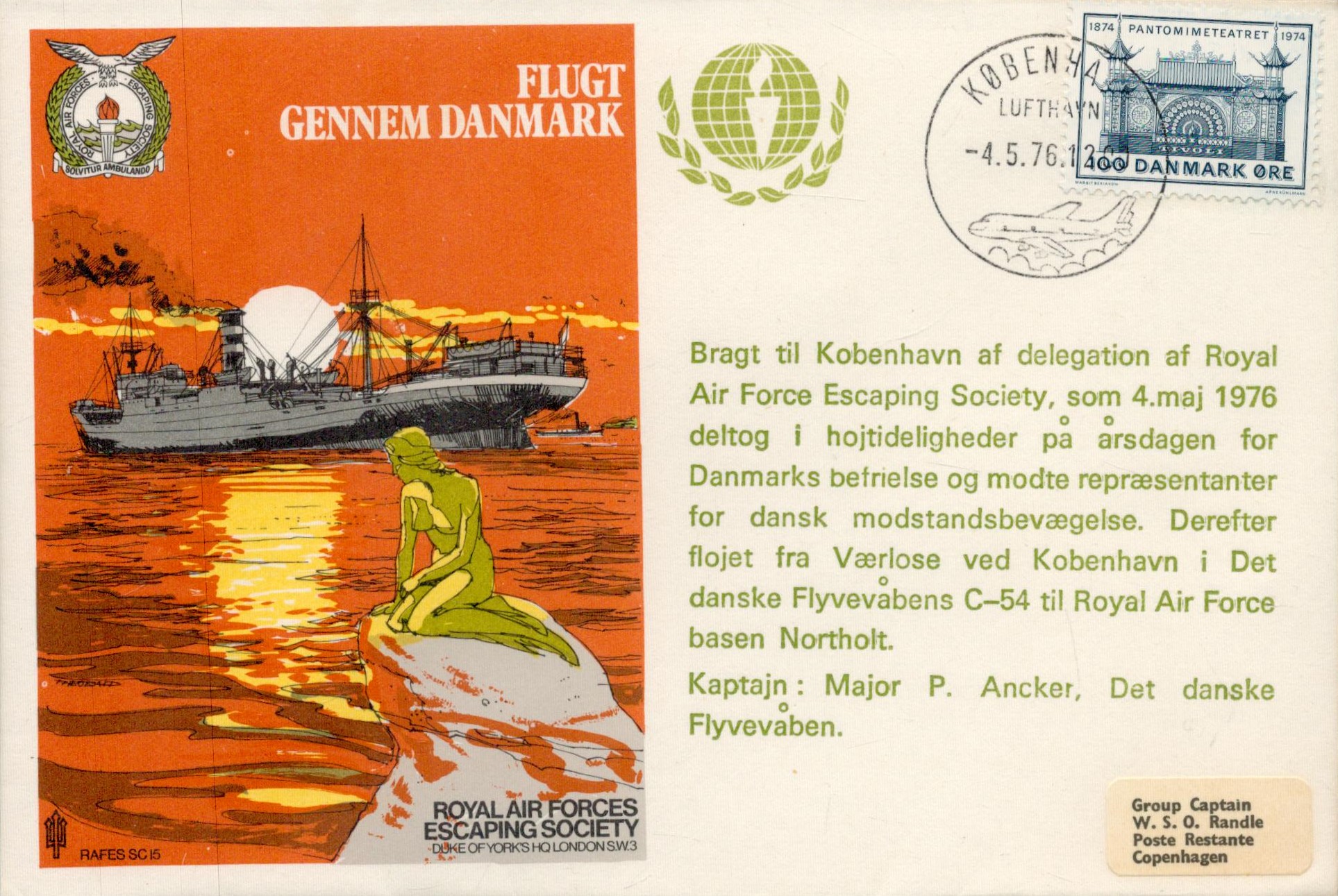 RAFES SC15a Escape from Denmark Flown FDC (Royal Air Forces Escaping Society) with 100ore Danish - Image 2 of 4