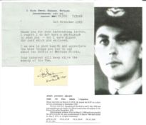 WW2 BOB fighter pilot John Dixon 1 sqn signature piece with biography details fixed to A4 page. Good