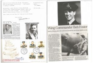 WW2 BOB fighter pilot Foster, Robert 605 sqn signature piece with biography details fixed to A4