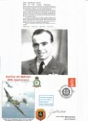 WW2 BOB fighter pilot John Milne 605 sqn signed 50th ann BOB cover with biography details fixed to
