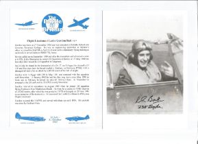 WW2 BOB fighter pilot Leslie Batt 238 sqn signed 6 x 4 photo with biography details fixed to A4