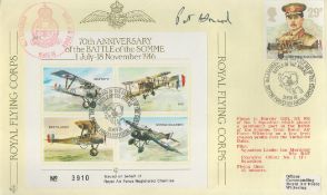 Pat Hancock signed 70th Anniversary of the battle of the Somme. 1 stamp and 2 postmarks. Good