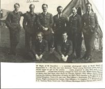 WW2 BOB fighter pilot Peter Down 56 sqn signed 56 sqn magazine pilot group picture fixed to A4 page.