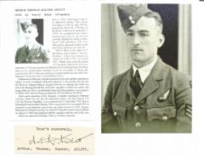 WW2 BOB fighter pilot Arthur Aslett 235 sqn signature piece with biography details fixed to A4 page.