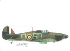 WW2 BOB fighter pilot Sidney Whitehouse 501 sqn signed A4 Hurricane print. Good condition. All