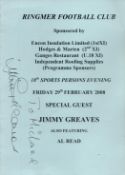 Jimmy Greaves Signed 18th Sports Persons Evening Booklet 2008, Plus 5 x A4 Size Official Football