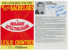 Leslie Crowther signed Theatre programme page 'The New Bachelors in Holiday Spectacular'. Dedicated.