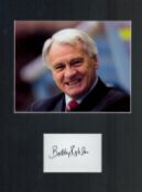 Bobby Robson signed mounted signature piece 16x12 inch approx includes picture and signature card.