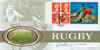 Roger Uttley OBE signed Rugby FDC. 1/10/99 Twickenham postmark. Good condition. All autographs