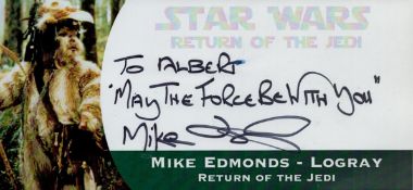 Mike Edmonds signed Promo Card. Star Wars Return Of The Jedi'. Good condition. All autographs come