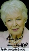 June Whitfield signed Colour Photo 6x3.5 Inch. Dedicated. Good condition. All autographs come with a