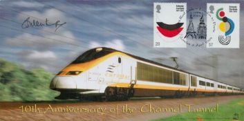 Gordan Kaye signed 10th Anniversary of The Channel Tunnel FDC with two official stamps and an