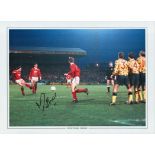Football Mickey Thomas signed 16x12 colour print pictured scoring for Wrexham against Arsenal in the