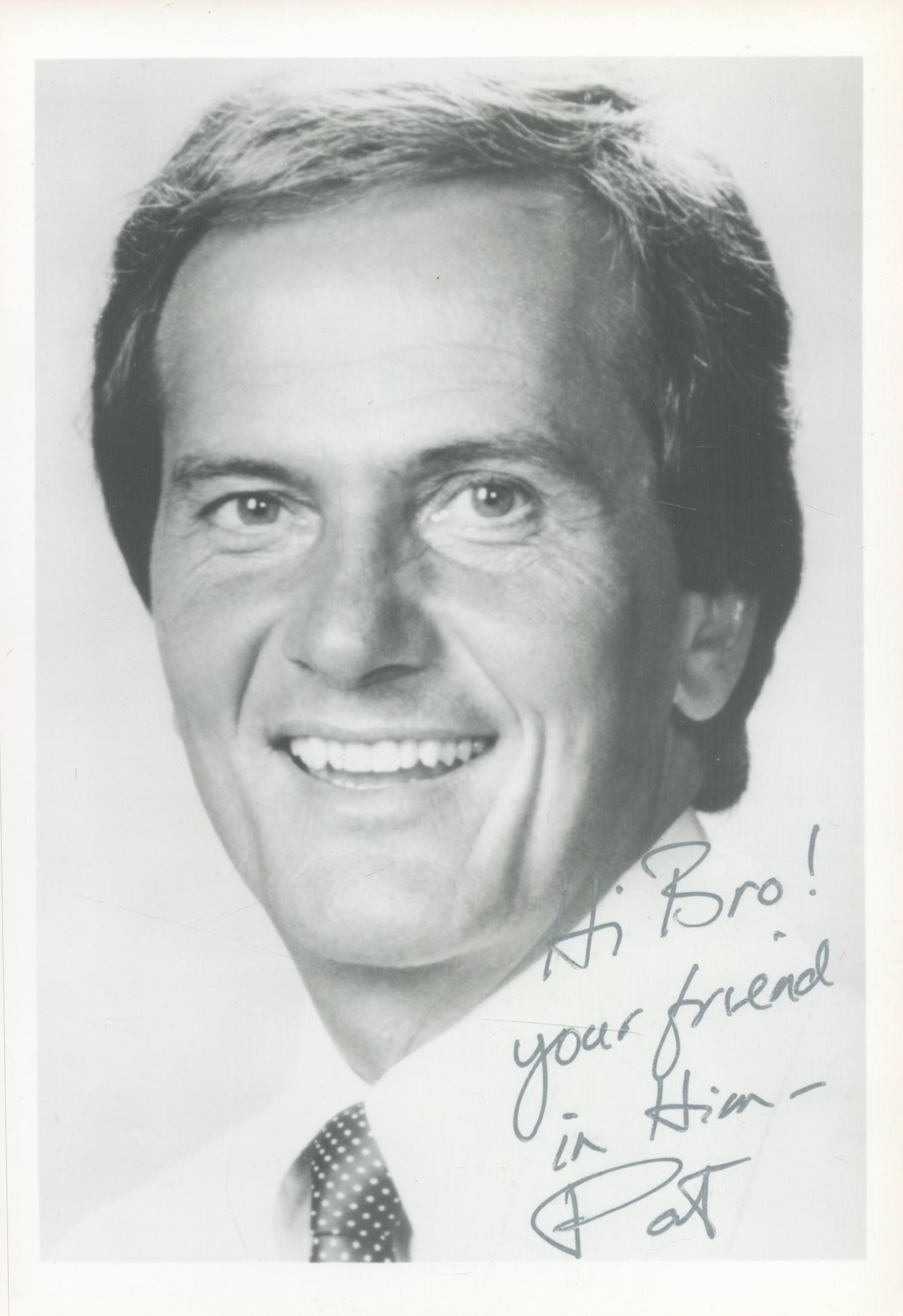 Pat Boone signed 7x5 black and white photo. Boone is an American singer and actor. He was a