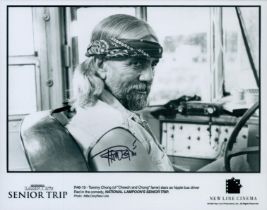 Tommy Chong signed 10x8inch black and white movie still. Good condition. All autographs come with