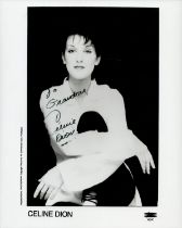 Celine Dion signed 10x8 inch black and white promo photo dedicated. Good condition. All autographs