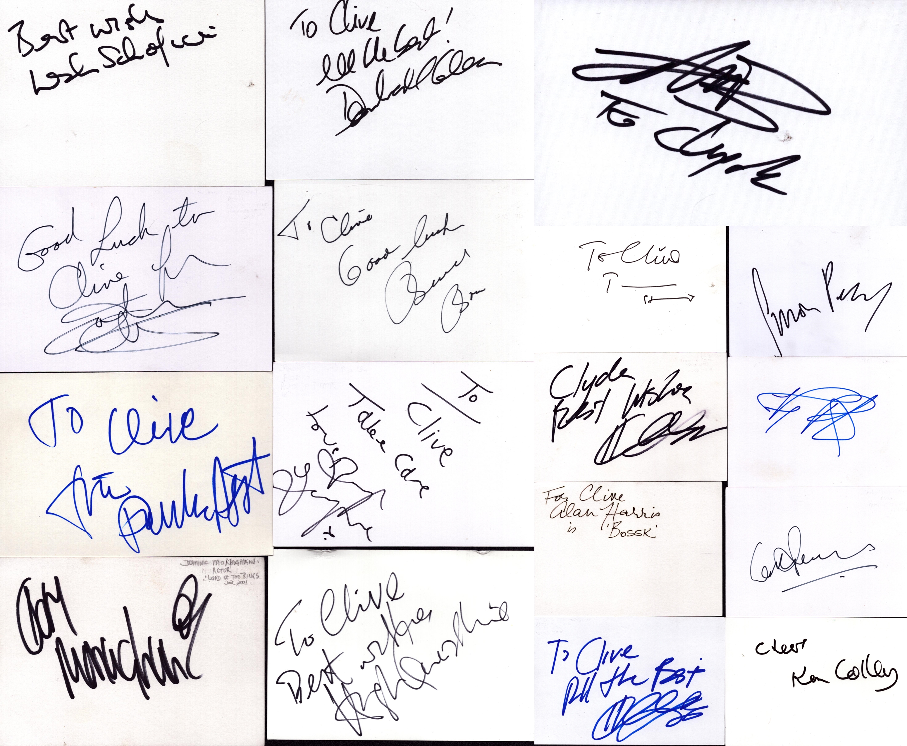 Star Wars collection 17, signed white cards includes some great names such as Kenneth Colley,