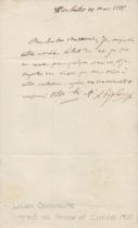 Lucien Bonaparte (younger brother of Napoleon Bonaparte) ALS signed L.P. Canino. 1837. Good