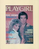 Pierce Brosnan signed 14x11 inch overall mounted Playgirl magazine cover page dated February 1980.