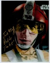 Jack Klaff signed Star Wars 10x8 inch colour photo inscribed Red 4 'I'm hit ! . Good condition.