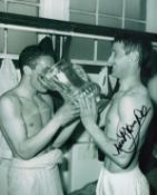 Derek Temple signed 12x8 inch black and white photo pictured celebrating with the FA Cup after