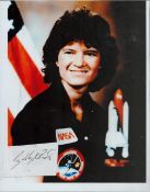 NASA Sally Ride signed small Autograph 3x1.75 Inch plus Colour Photo 10x8 Inch. Former NASA