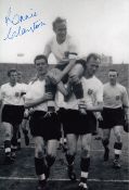 Autographed RONNIE CLAYTON 12 x 8 Photograph : B/W, depicting England captain Billy Wright being
