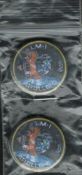 L.M.1 APOLLO 5 Nasa Pin 2 x Badges. Good condition. All autographs come with a Certificate of