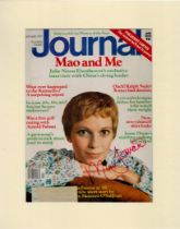 Mia Farrow signed 14x11 inch overall mounted Journal magazine cover page dated January 1977. Good