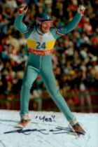 Eddie the Eagle Edwards signed 12x8 inch colour photo. Good condition. All autographs come with a