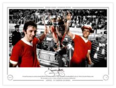 Autographed JIMMY CASE 16 x 12 Limited Edition : Liverpool's JIMMY CASE and Ray Kennedy hold aloft