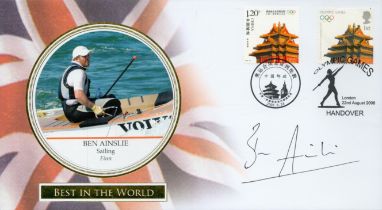 Ben Ainslie (Sailing finn) signed Best in the World Beijing Olympic games FDC. Double postmarked.