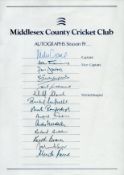 Cricket Middlesex legend multi signed A4 team sheet 14 signatures include Mark Ramprakash, Mike