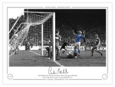 Autographed COLIN BELL 16 x 12 Limited Edition : Manchester City`s COLIN BELL raises his arms in