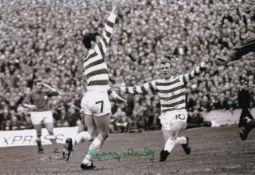 Autographed GEORGE CONNELLY 12 x 8 Photograph : B/W, depicting GEORGE CONNELLY celebrating after