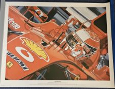Michael Schumacher coloured print titled 'Gimme Five' 28x35 limited edition 9/100 signed by artist