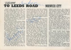 Football Huddersfield v Norwich City 21/9/85 vintage programme. Signed by Ken Brown, Chris Woods,