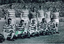 Autographed WILLIE WALLACE 12 x 8 Photograph : B/W, depicting Celtic players including centre-