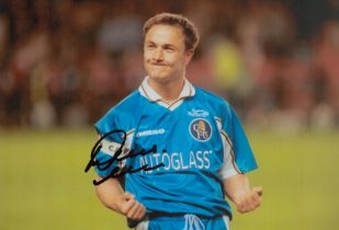 Dennis Wise signed 12x8 inch colour photo pictured in action for Chelsea F.C. Good condition. All