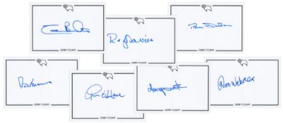 Autographed DERBY COUNTY Crested Photo-Cards : A nice lot of 7 signed custom-made Derby County