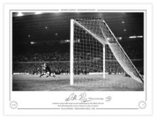 Autographed WILLIE MORGAN 16 x 12 Limited Edition : Manchester United winger WILLIE MORGAN scores