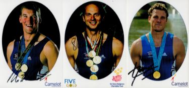 Rowing collection 3 signed 6x4 inch colour promo photos includes legends Steve Redgrave, Mathew