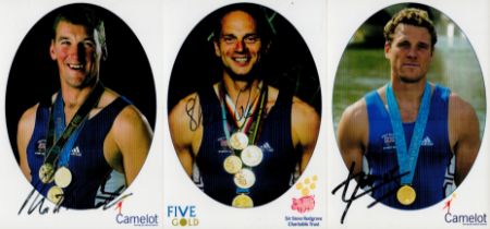 Rowing collection 3 signed 6x4 inch colour promo photos includes legends Steve Redgrave, Mathew