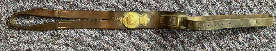 Military. Vintage Leather belt issued to household calvary with metal Honi soit qui mal y pense