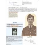 WW2 BOB fighter pilot Owen Burns 235 sqn 2 signature pieces with biography details fixed to A4 page.