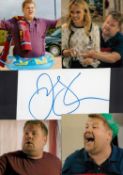 James Corden Signed Signature Card with 7 Colour Glossy Photos Attached to A4 Black Card. Great