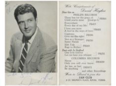 David Hughes signed vintage Black & White Promo. Card 6x3.5 Inch. 'Opera Singer' during his time