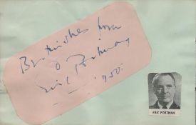 Eric Portman signed autograph cut out pink card Approx. size 4.75x2.75 Inch fix onto pale blue.