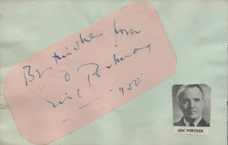 Eric Portman signed autograph cut out pink card Approx. size 4.75x2.75 Inch fix onto pale blue.